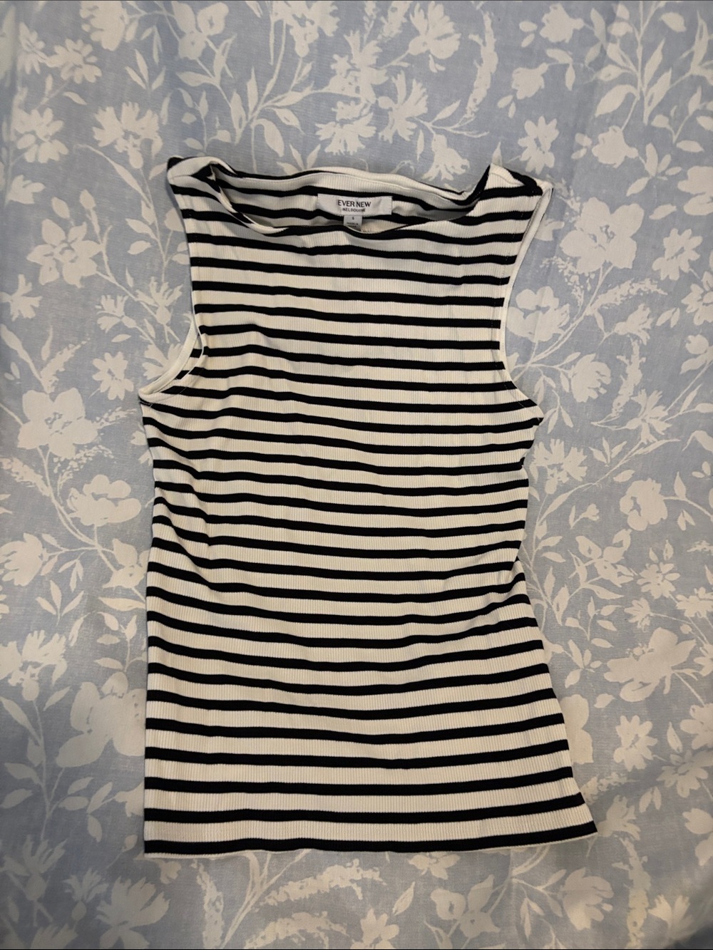 Ever New Black and White Striped Boat Neck Tank